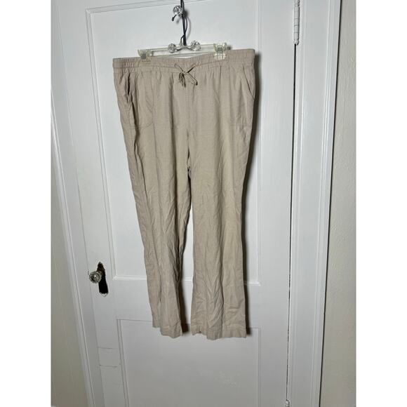 Cato Khaki Drawstring Pull On Tan Relaxed Cotton Linen Pants Women's Size XL - Picture 1 of 6